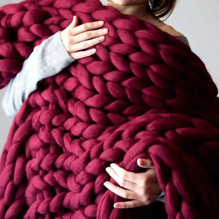 Chunky Knit Merino Wool Throw | Cosy Decorative Knitted Blanket