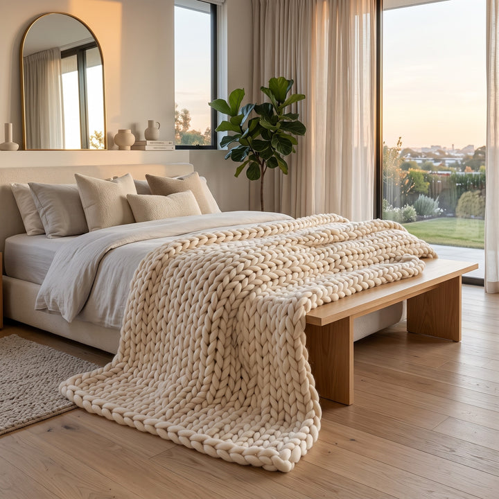 Chunky Knit Merino Wool Throw