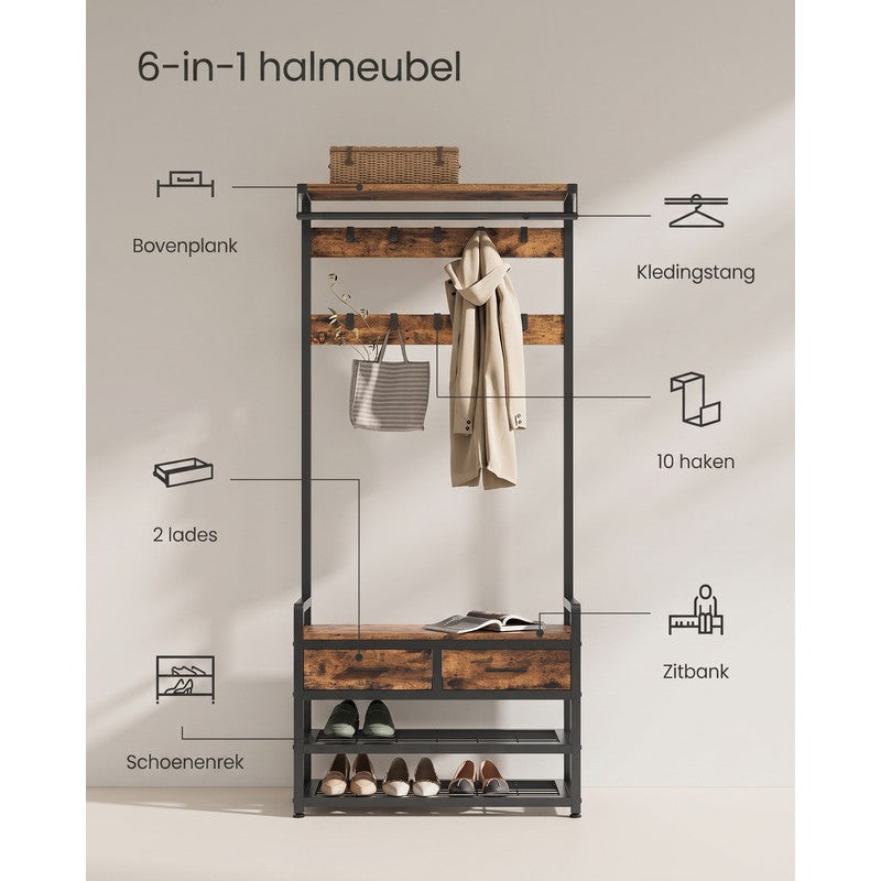 Coat Rack Hallway Unit with Shoe Rack and Drawers
