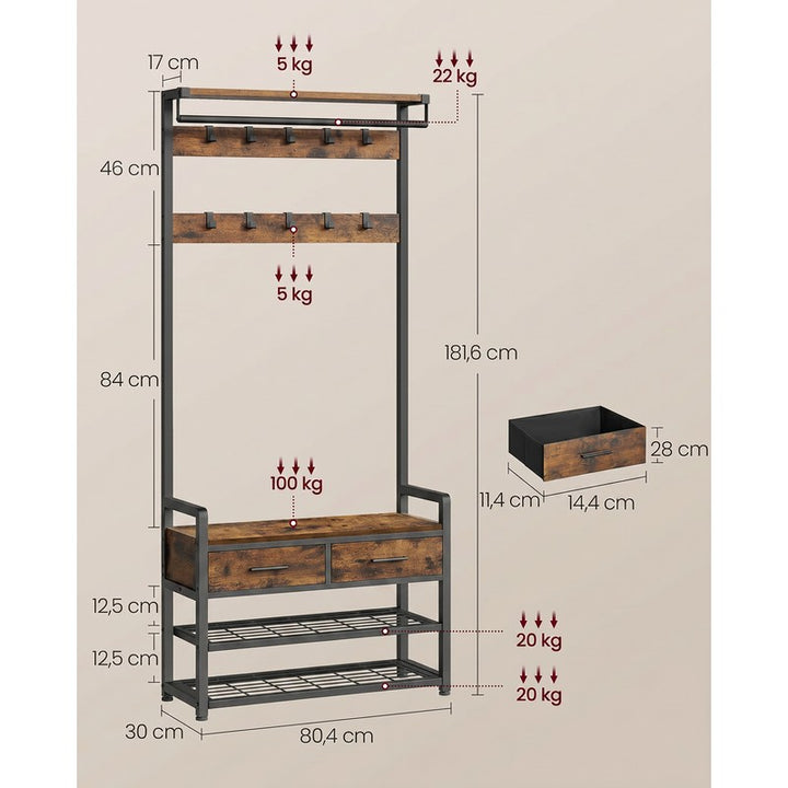 Coat Rack Hallway Unit with Shoe Rack and Drawers