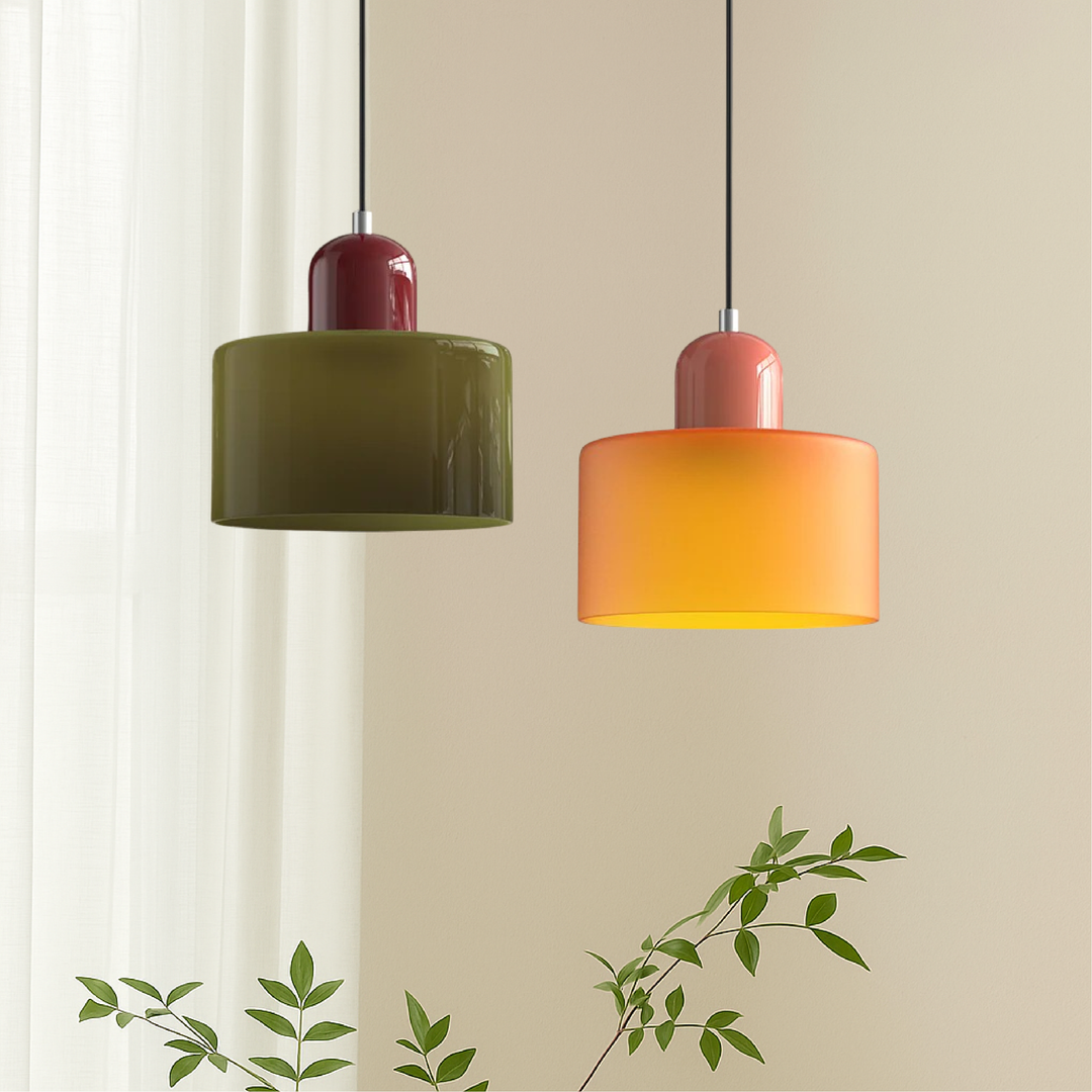 Coloured Glass Bauhaus Pendant Light | Retro Two-Tone Dining Pendant