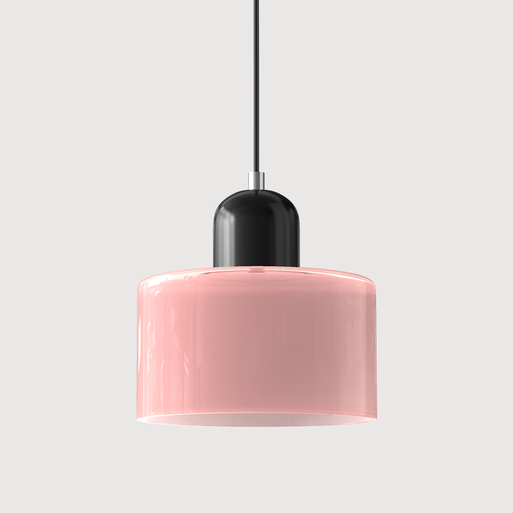 Coloured Glass Bauhaus Pendant Light – Glass Colour: Pink, Cap Colour: Black