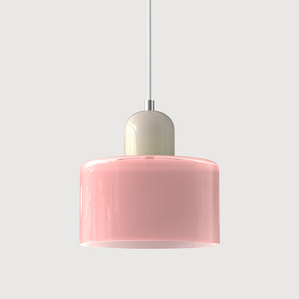 Coloured Glass Bauhaus Pendant Light – Glass Colour: Pink, Cap Colour: Beige