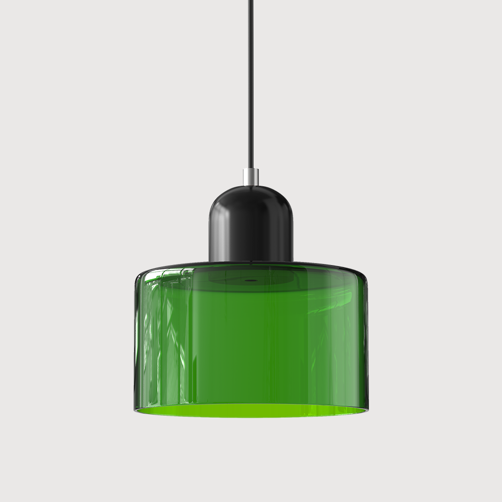 Coloured Glass Bauhaus Pendant Light – Glass Colour: Green, Cap Colour: Black