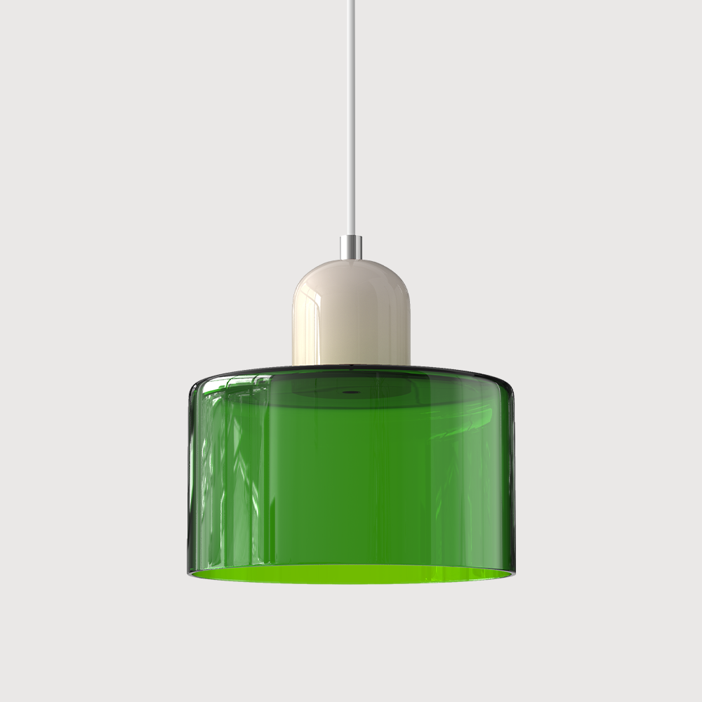 Coloured Glass Bauhaus Pendant Light – Glass Colour: Green, Cap Colour: Beige