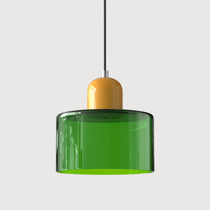Coloured Glass Bauhaus Pendant Light – Glass Colour: Green, Cap Colour: Yellow