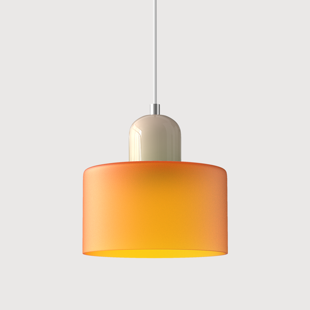 Coloured Glass Bauhaus Pendant Light – Glass Colour: Orange, Cap Colour: Beige