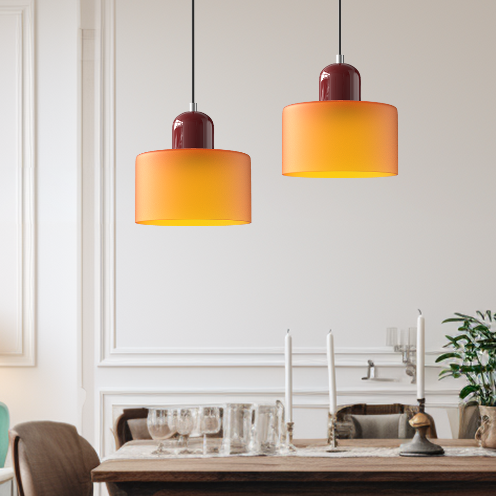 Coloured Glass Bauhaus Pendant Light | Retro Two-Tone Dining Pendant