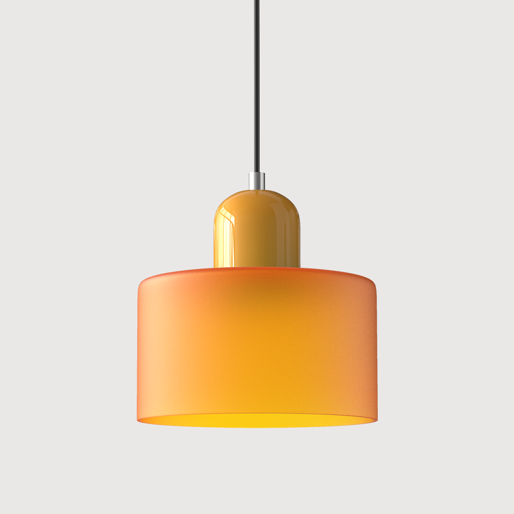 Coloured Glass Bauhaus Pendant Light – Glass Colour: Orange, Cap Colour: Yellow