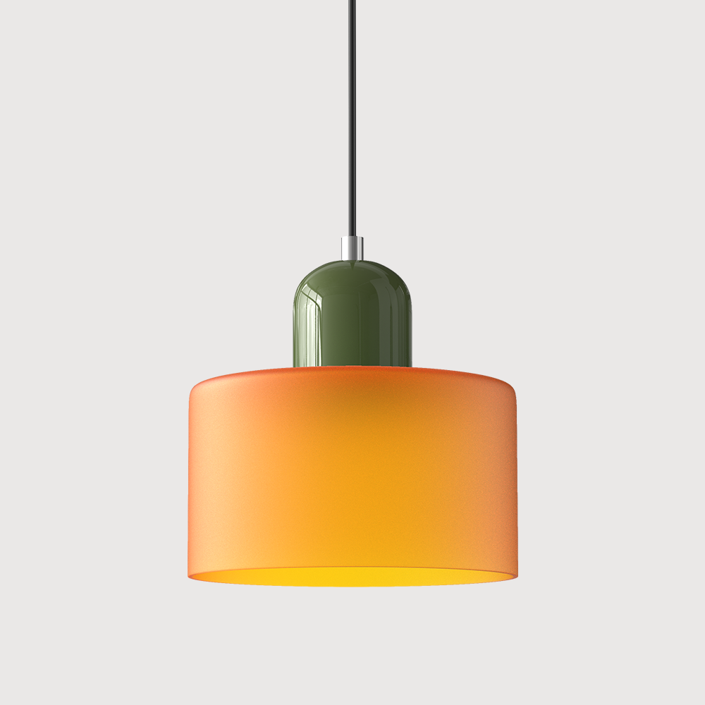 Coloured Glass Bauhaus Pendant Light – Glass Colour: Orange, Cap Colour: Green