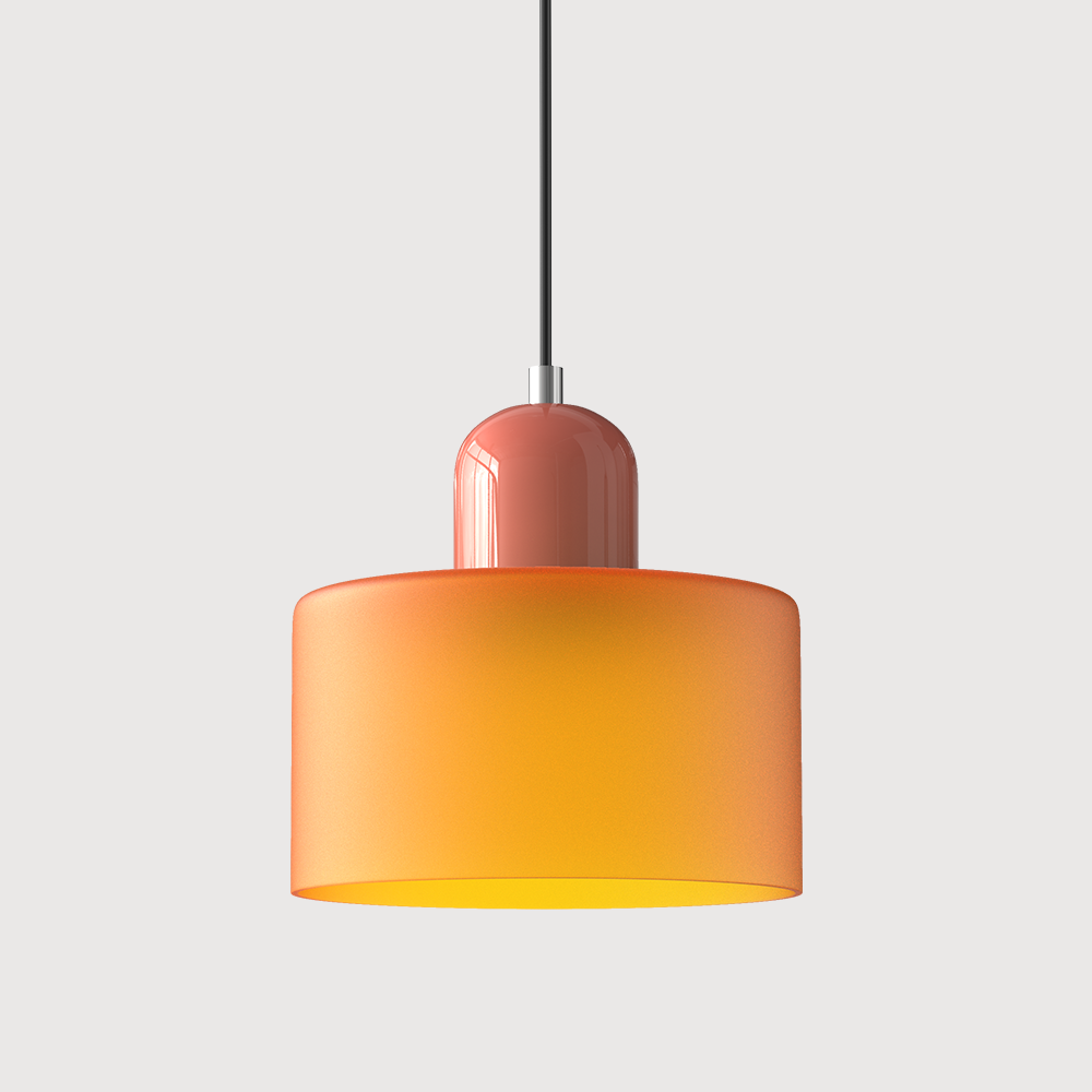 Coloured Glass Bauhaus Pendant Light – Glass Colour: Orange, Cap Colour: Pink