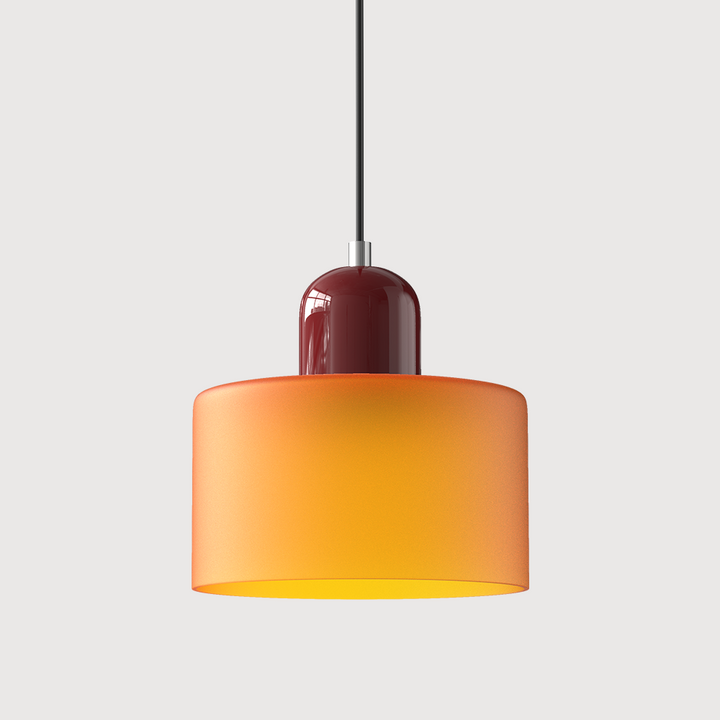 Coloured Glass Bauhaus Pendant Light – Glass Colour: Orange, Cap Colour: Red