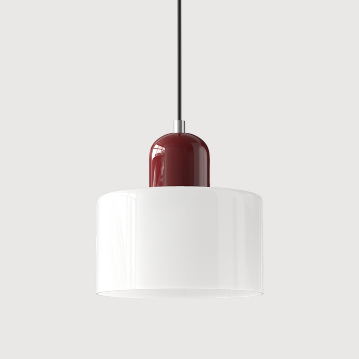 Coloured Glass Bauhaus Pendant Light – Glass Colour: White, Cap Colour: Red