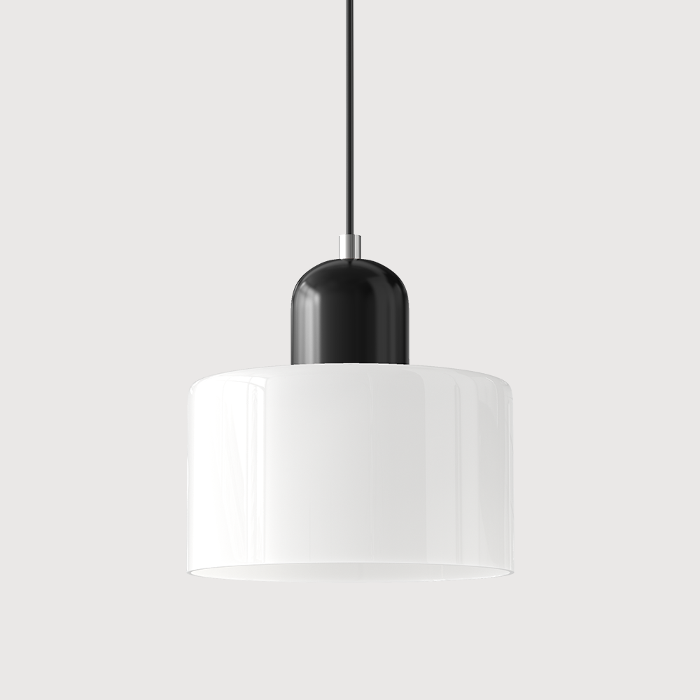 Coloured Glass Bauhaus Pendant Light – Glass Colour: White, Cap Colour: Black