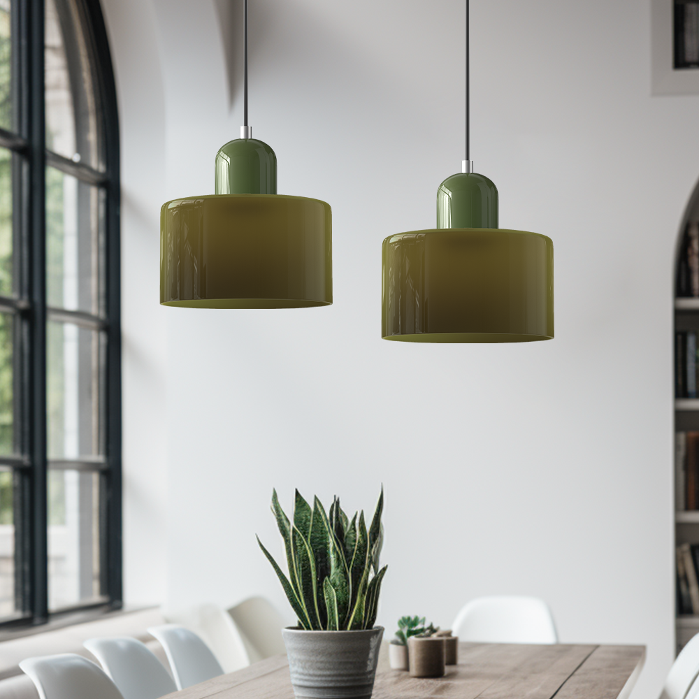 Coloured Glass Bauhaus Pendant Light | Retro Two-Tone Dining Pendant