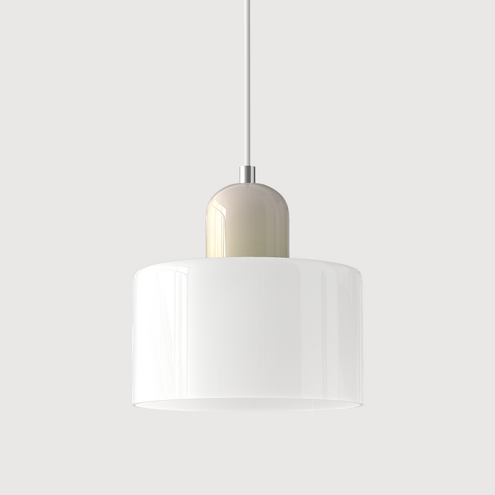 Coloured Glass Bauhaus Pendant Light – Glass Colour: White, Cap Colour: Beige