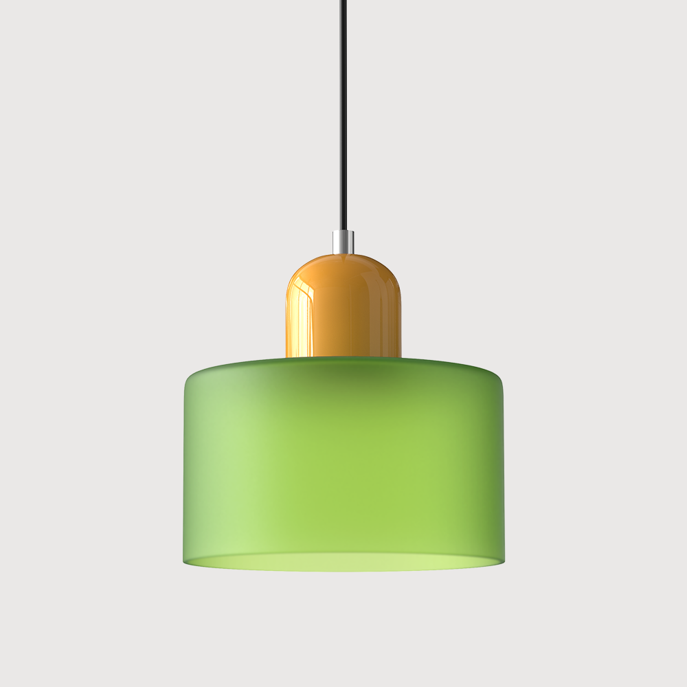 Coloured Glass Bauhaus Pendant Light – Glass Colour: Frosted Green, Cap Colour: Yellow