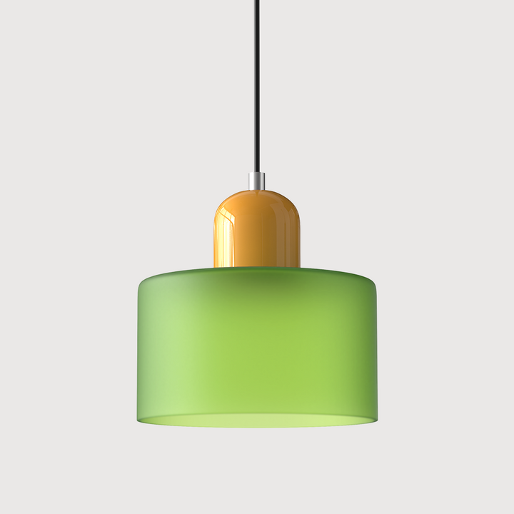 Coloured Glass Bauhaus Pendant Light – Glass Colour: Frosted Green, Cap Colour: Yellow