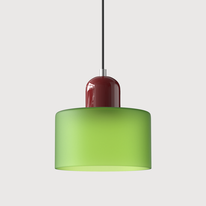 Coloured Glass Bauhaus Pendant Light – Glass Colour: Frosted Green, Cap Colour: Red