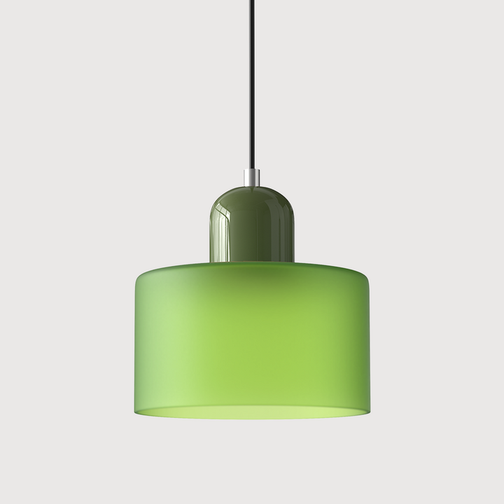 Coloured Glass Bauhaus Pendant Light – Glass Colour: Frosted Green, Cap Colour: Green