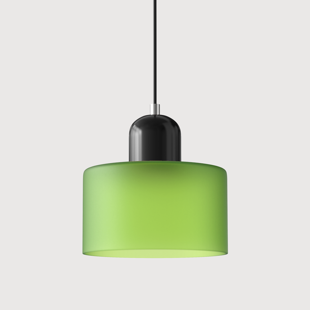 Coloured Glass Bauhaus Pendant Light – Glass Colour: Frosted Green, Cap Colour: Black