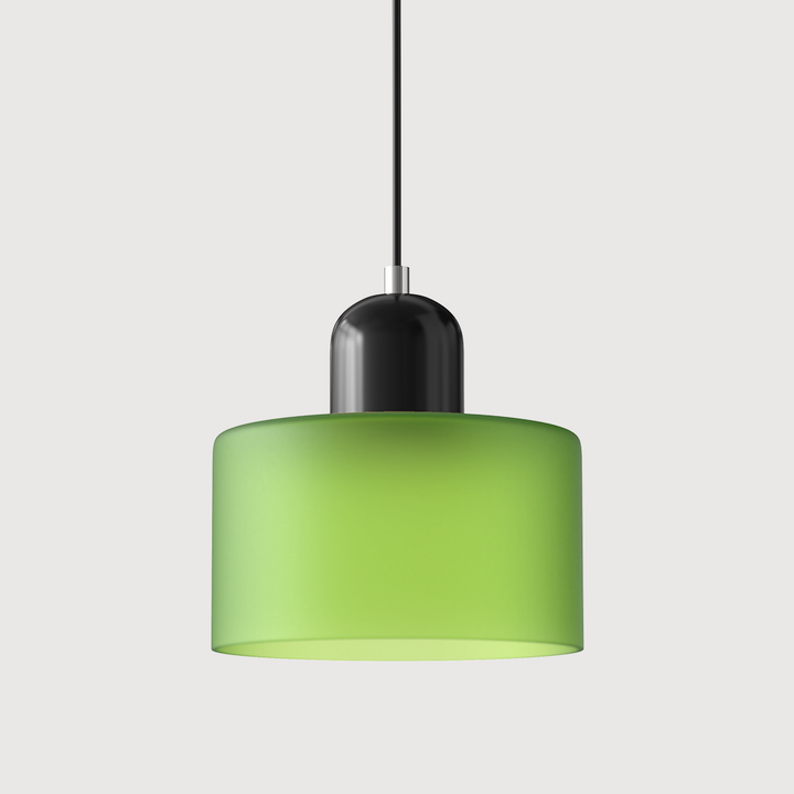 Coloured Glass Bauhaus Pendant Light – Glass Colour: Frosted Green, Cap Colour: Black
