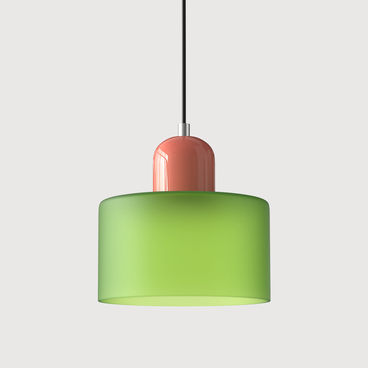 Coloured Glass Bauhaus Pendant Light – Glass Colour: Frosted Green, Cap Colour: Pink