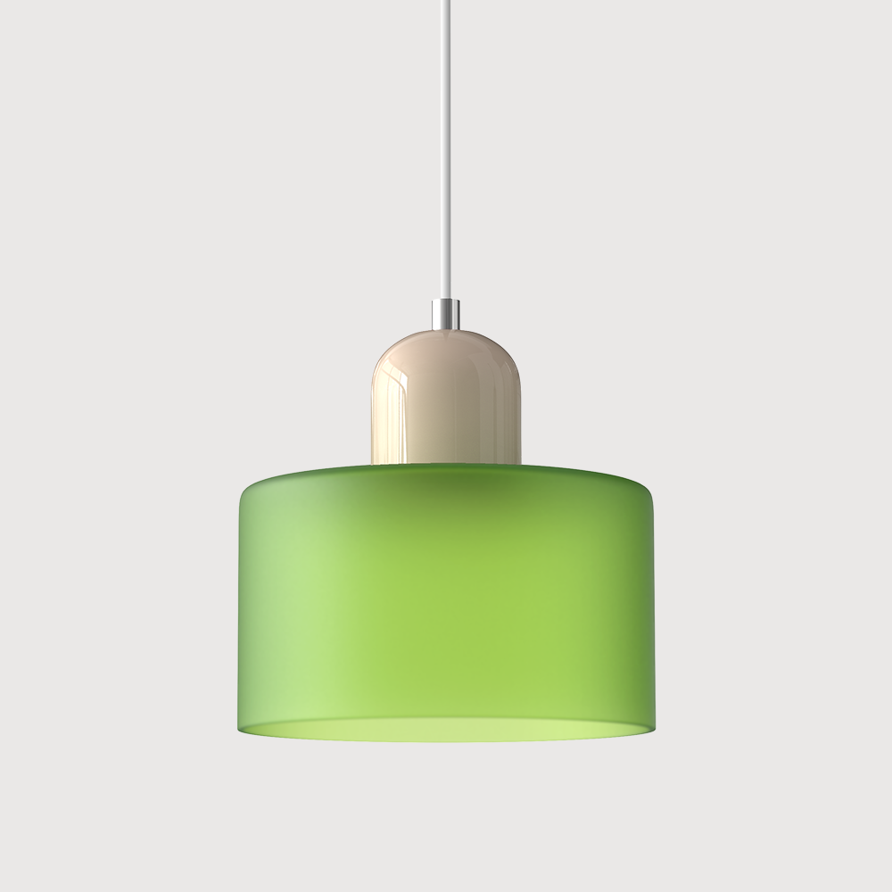 Coloured Glass Bauhaus Pendant Light – Glass Colour: Frosted Green, Cap Colour: Beige