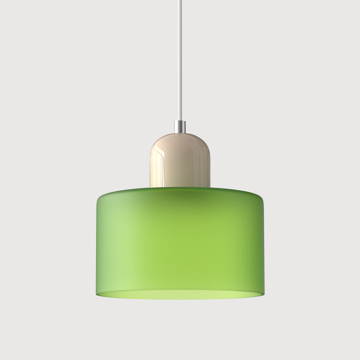 Coloured Glass Bauhaus Pendant Light – Glass Colour: Frosted Green, Cap Colour: Beige