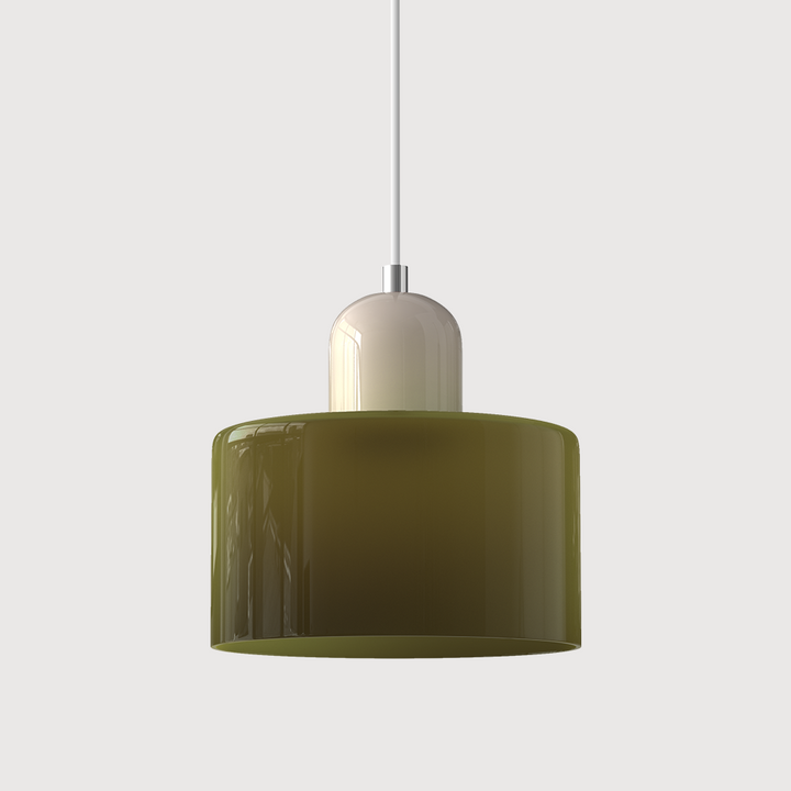 Coloured Glass Bauhaus Pendant Light – Glass Colour: Army Green, Cap Colour: Beige