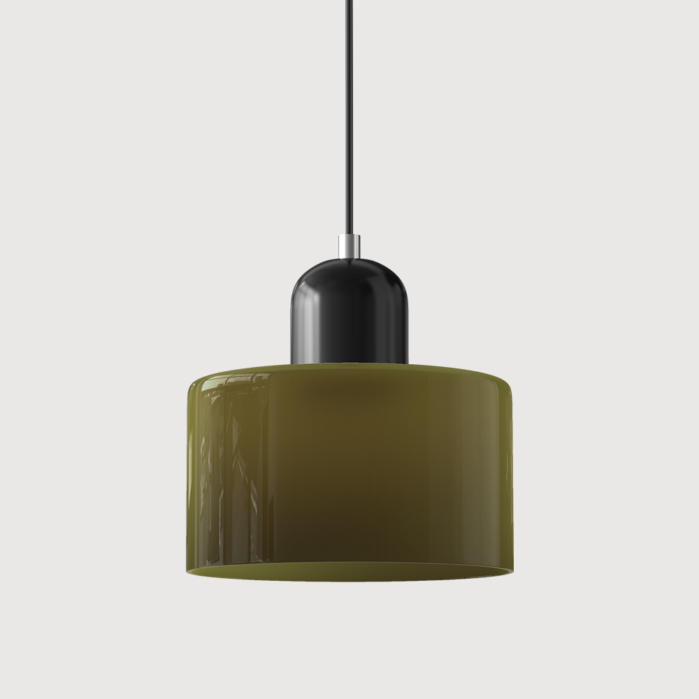 Coloured Glass Bauhaus Pendant Light – Glass Colour: Army Green, Cap Colour: Black