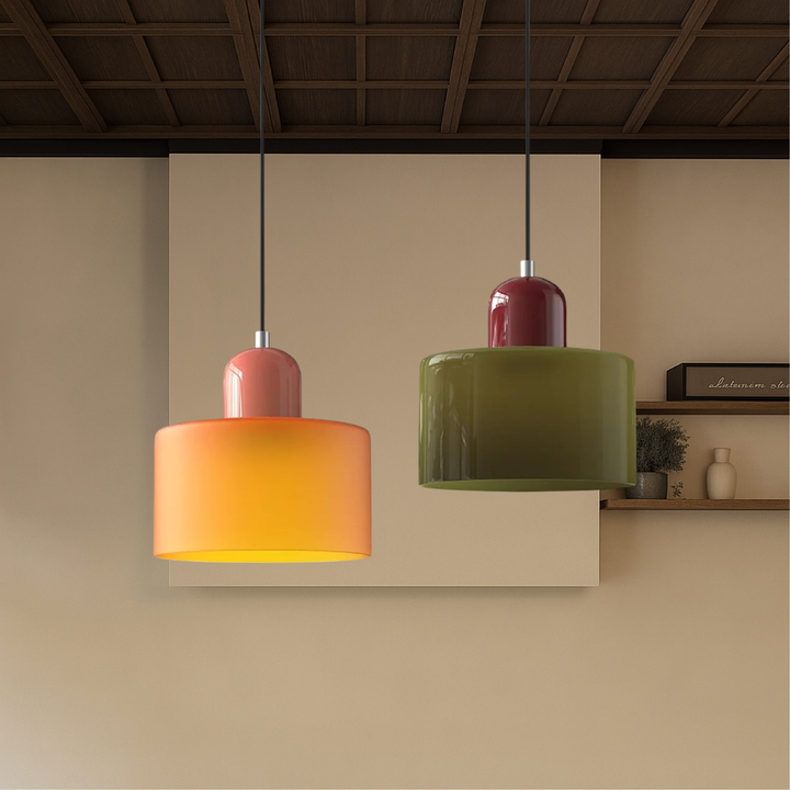 Coloured Glass Bauhaus Pendant Light | Retro Two-Tone Dining Pendant