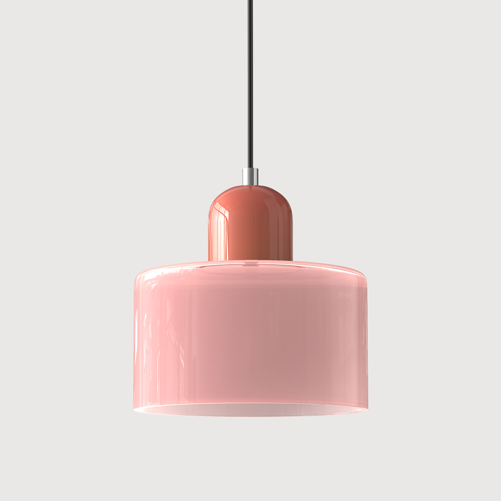 Coloured Glass Bauhaus Pendant Light – Glass Colour: Pink, Cap Colour: Pink