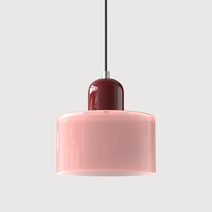 Coloured Glass Bauhaus Pendant Light – Glass Colour: Pink, Cap Colour: Red