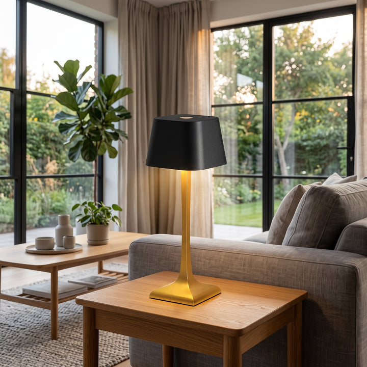 Cordless Rechargeable Table Lamp - Empire Shade with Column Stem