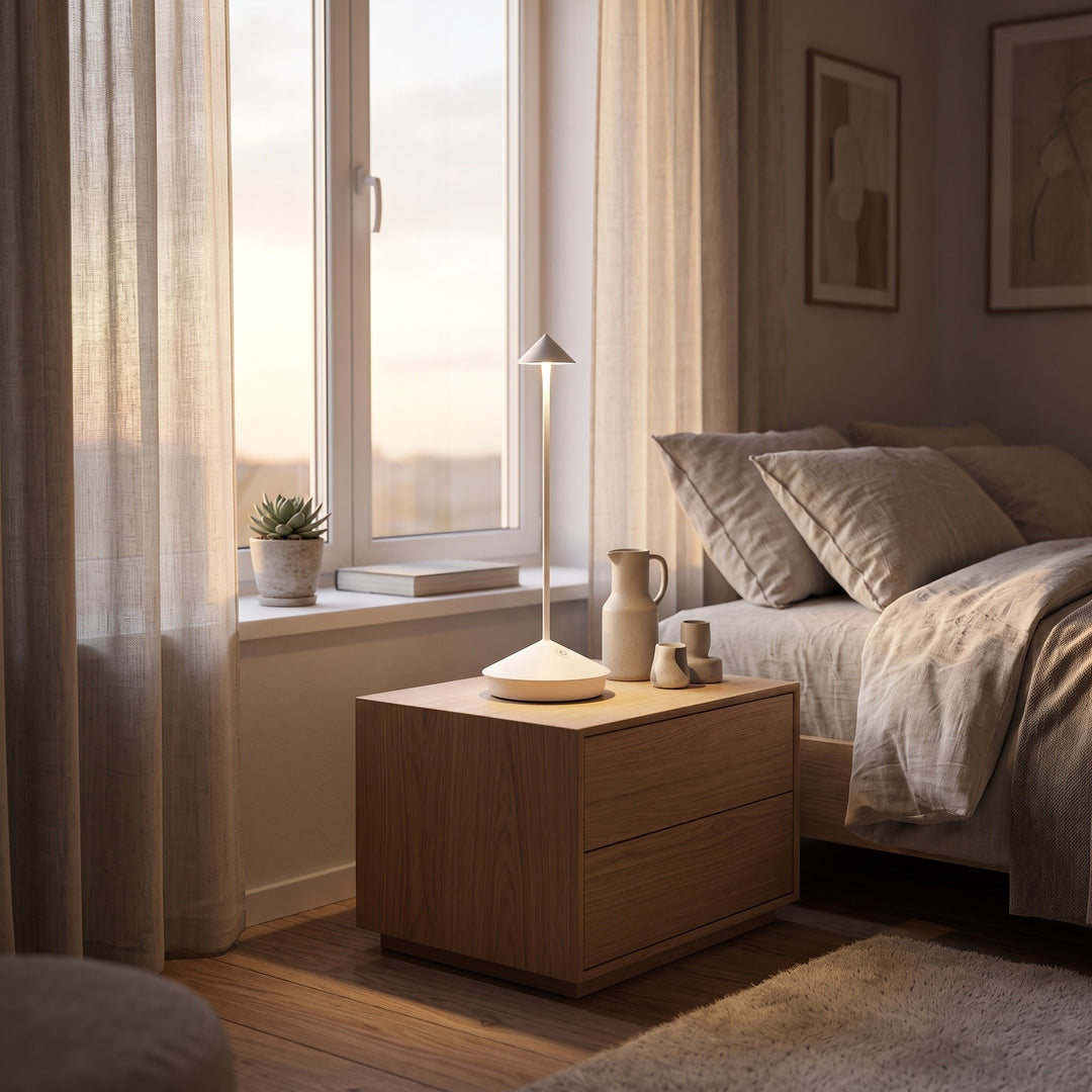 Cordless Table Lamp LED Slim Stem with Cone Shade