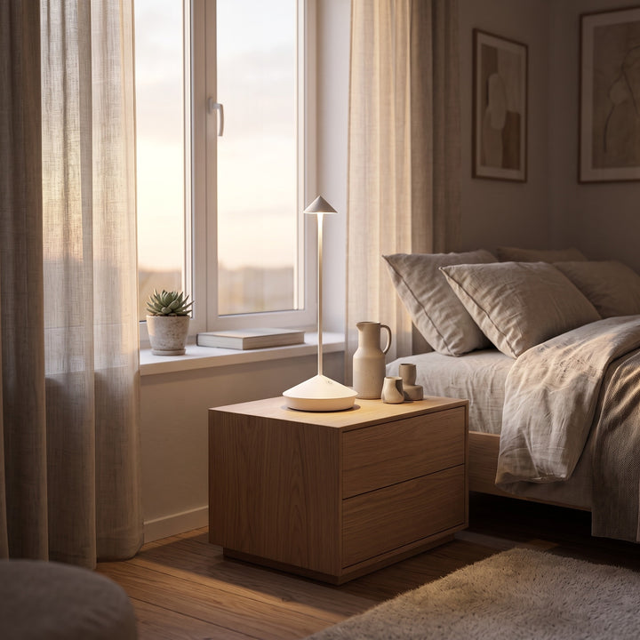 Cordless Table Lamp LED Slim Stem with Cone Shade