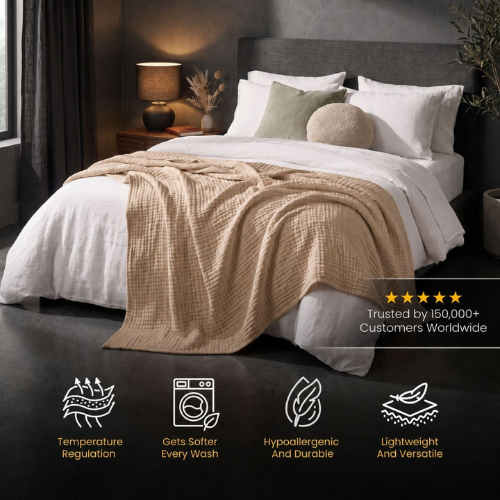 Cotton Muslin Blanket | Breathable Six-Layer Gauze Throw