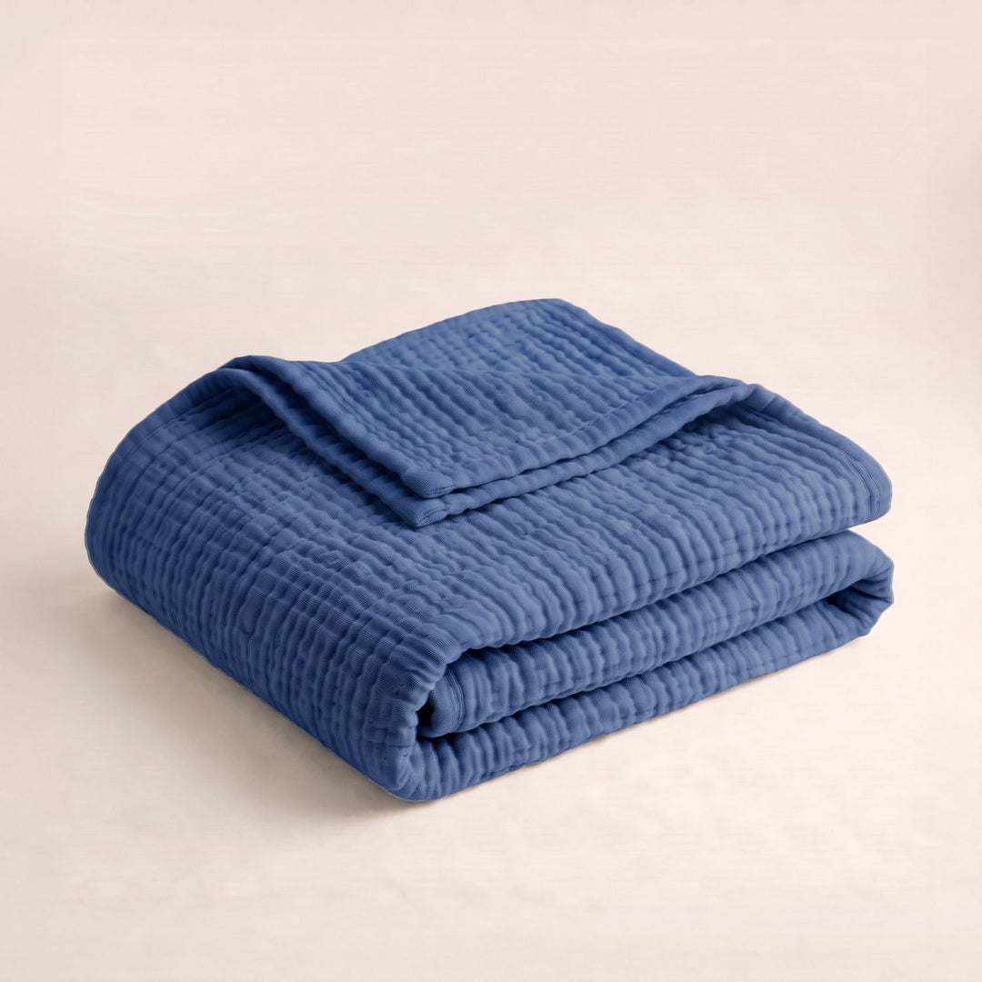 Cotton Muslin Blanket in Navy