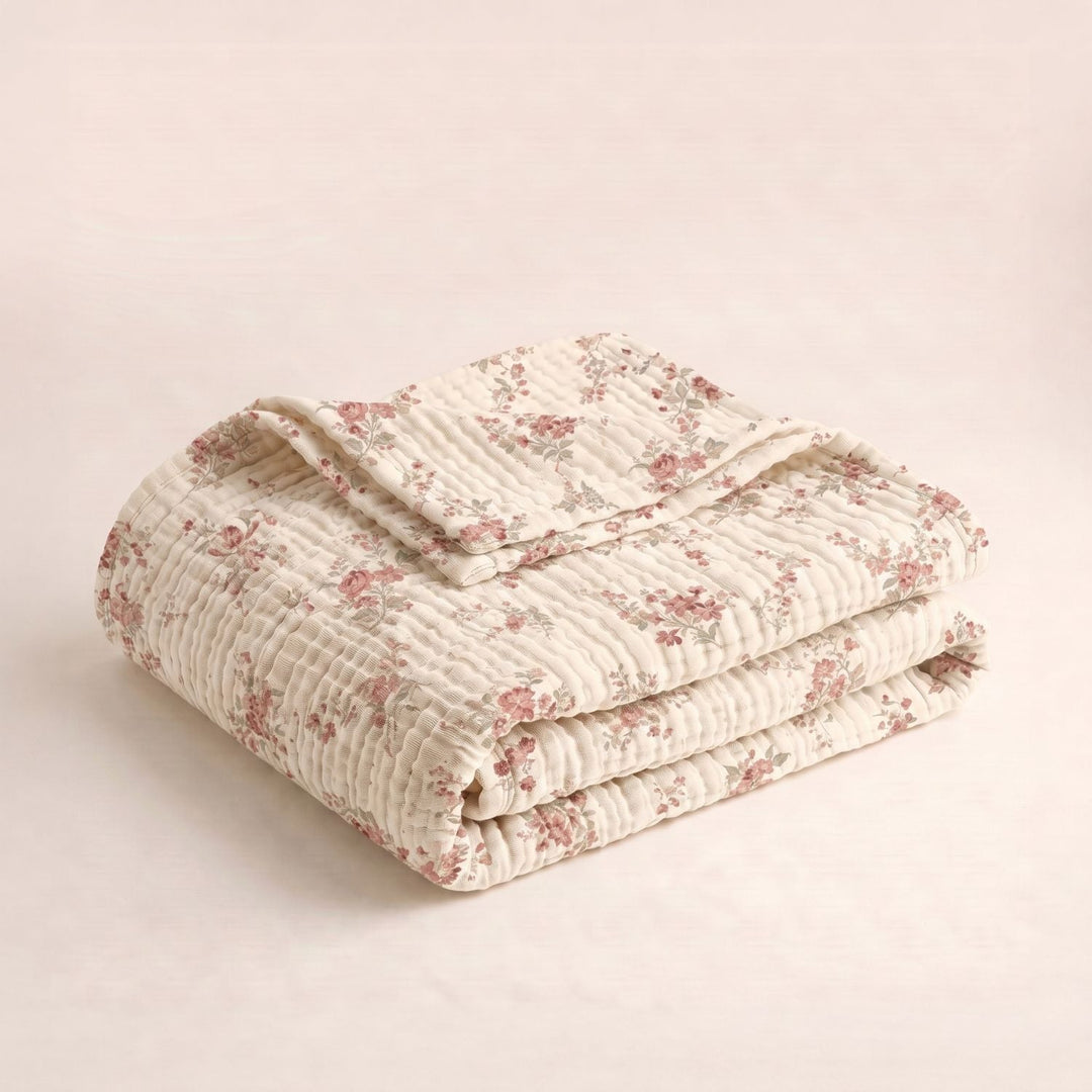 Cotton Muslin Blanket in Heirloom Rose