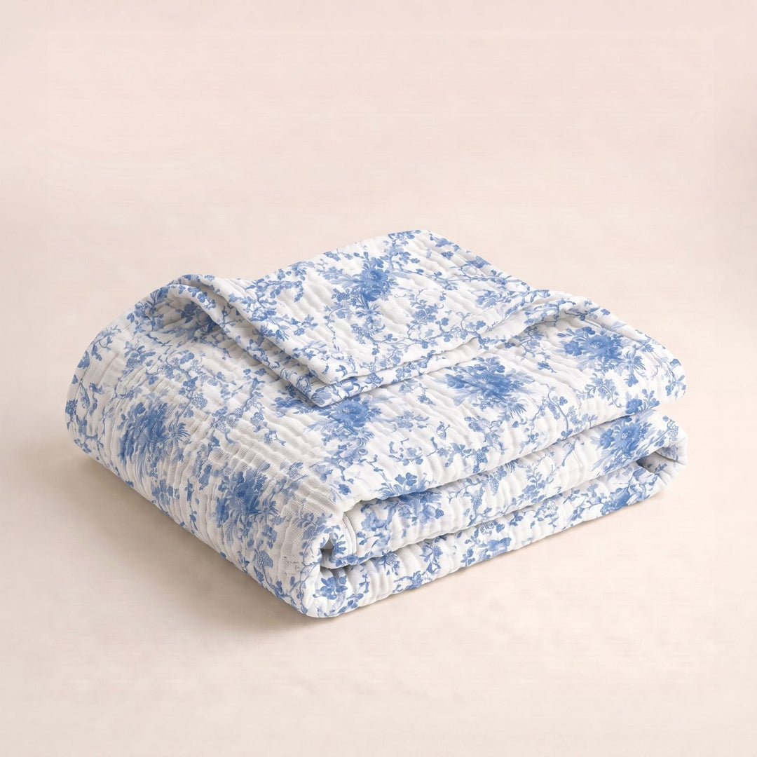 Cotton Muslin Blanket in Floral Blue