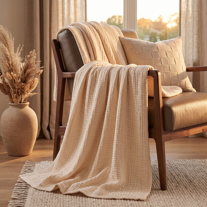 Cotton Muslin Blanket styled in a home interior