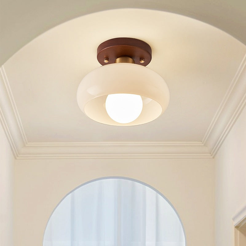 Cream Glass Flush Ceiling Light | Bauhaus Style Hallway Ceiling Light