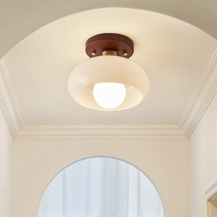 Cream Glass Flush Ceiling Light | Bauhaus Style Hallway Ceiling Light