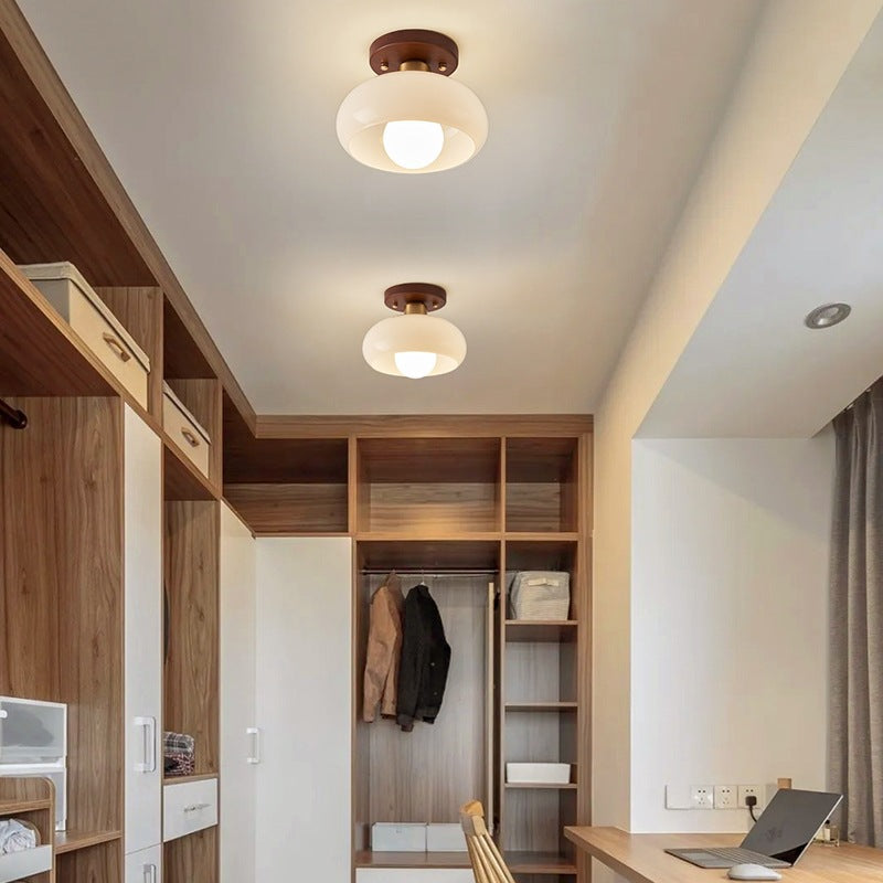 Cream Glass Flush Ceiling Light | Bauhaus Style Hallway Ceiling Light