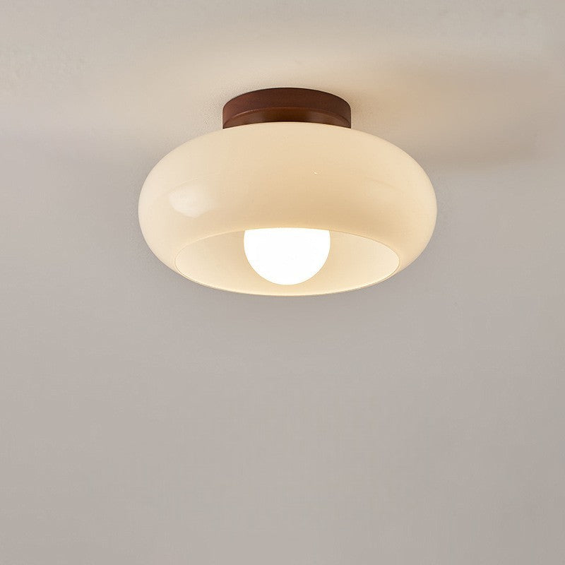 Cream Glass Flush Ceiling Light | Bauhaus Style Hallway Ceiling Light