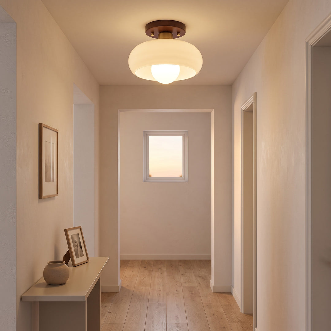 Cream Glass Flush Ceiling Light styled in a home interior