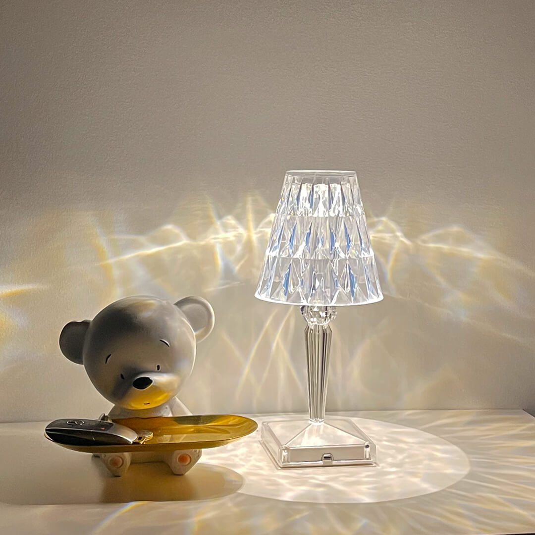 Crystal-Effect Table Lamp | Cordless Faceted Prism Glow Lamp