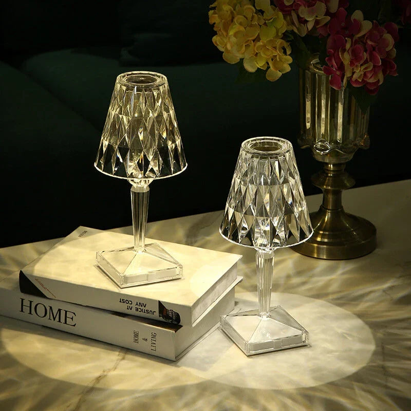Crystal-Effect Table Lamp | Cordless Faceted Prism Glow Lamp