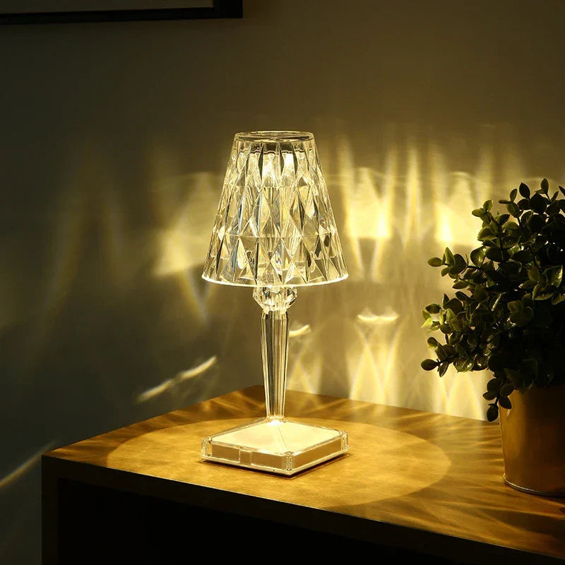 Crystal-Effect Table Lamp | Cordless Faceted Prism Glow Lamp
